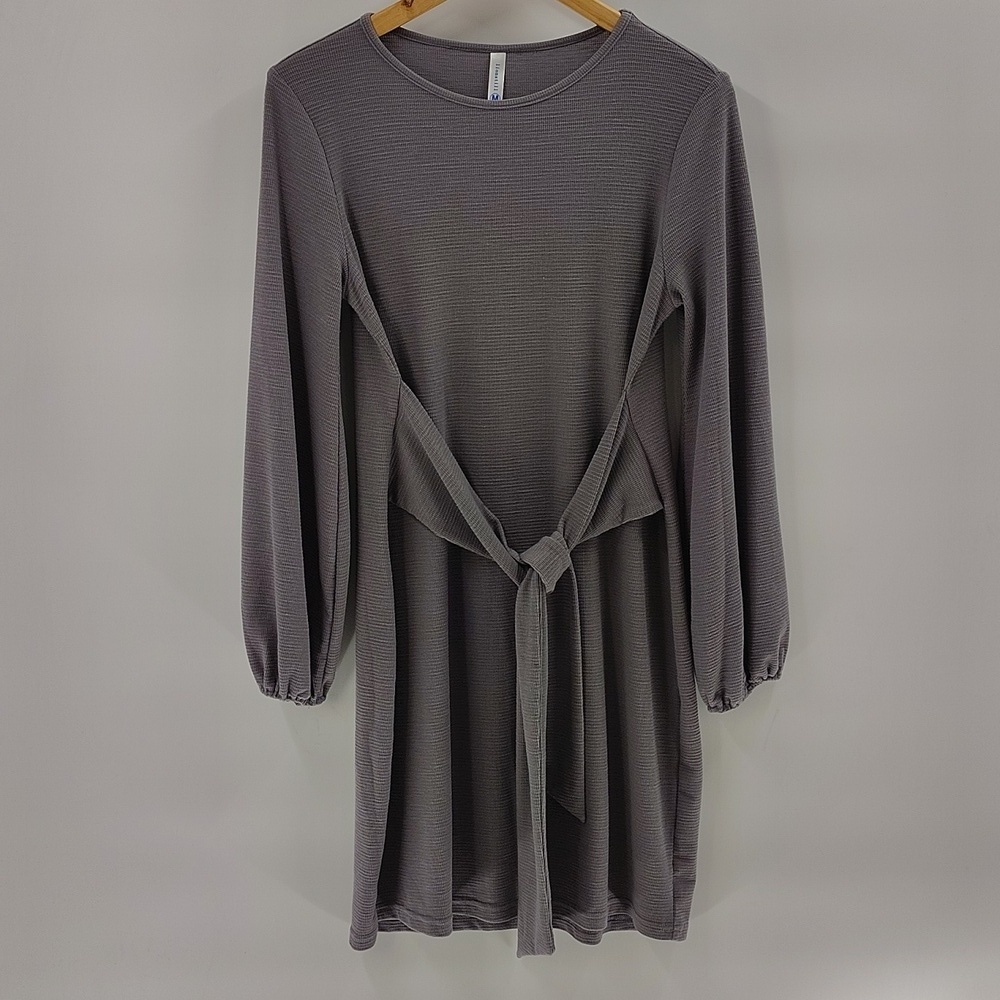Lionstill Gray Casual Dress Long Sleeve Tie Wrap Waist Mini Dress Size Medium